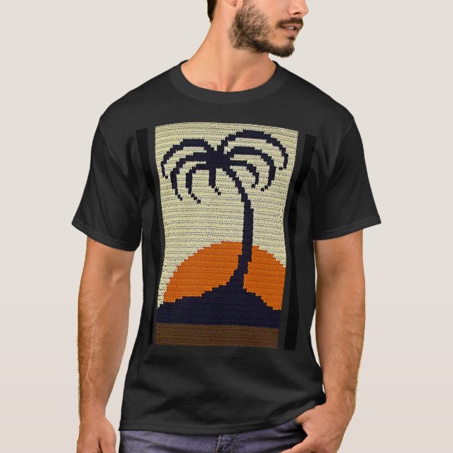 Tropical Palm Tree Sunrise Artisan Crochet Print T-Shirt (Vorderseite)