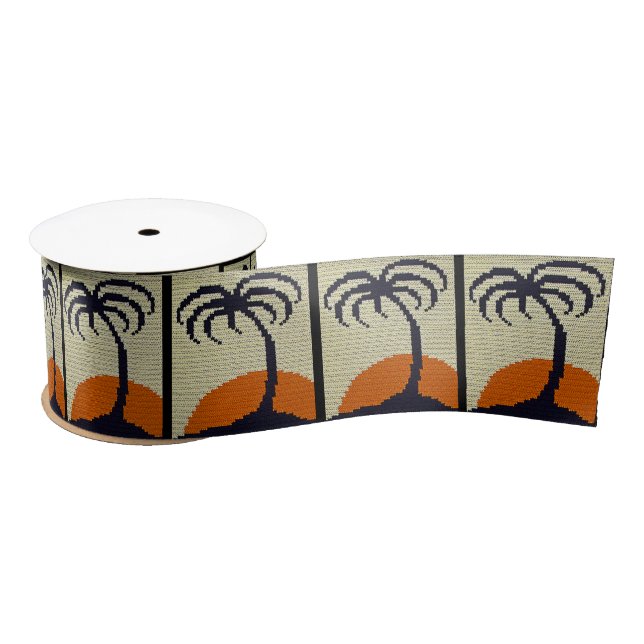 Tropical Palm Tree Sunset Artisan Crochet Print on Satinband (Spule)