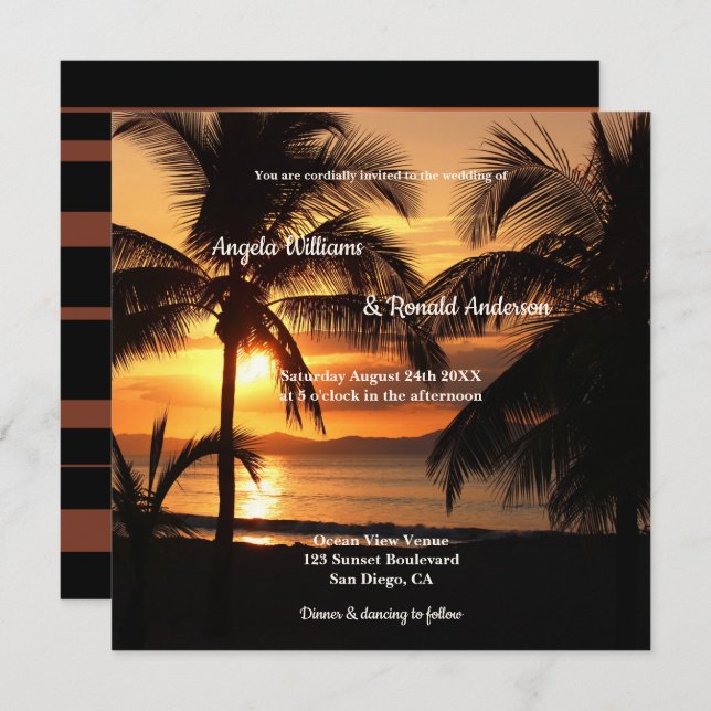 Tropical Palm Tree Sunset Beach Einladung (Vorne/Hinten)