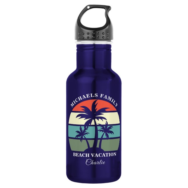 Tropical Palm Tree Sunset Custom Beach Vacation Edelstahlflasche (Vorderseite)
