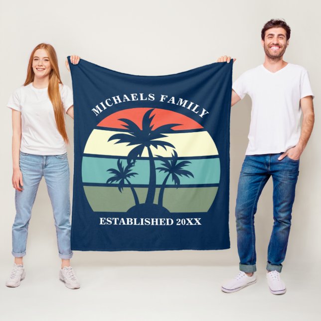 Tropical Palm Tree Sunset Custom Blue Beach House Fleecedecke (Beispiel)