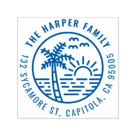 Tropical Palm Tree Sunset Family Rücksendeadresse Permastempel