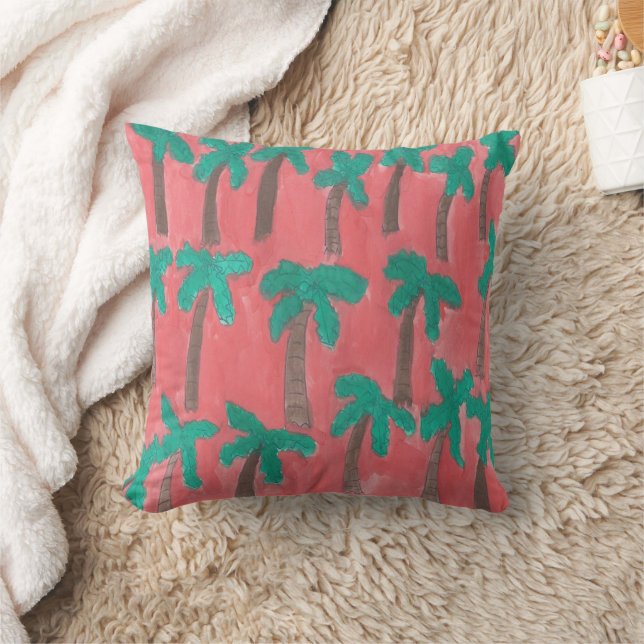 Tropical Palm Tree Watercolor Kissen (Decke)
