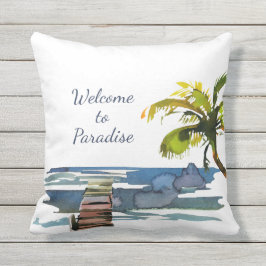 Tropical Palm Tree Waterfront Dock Patio Kissen