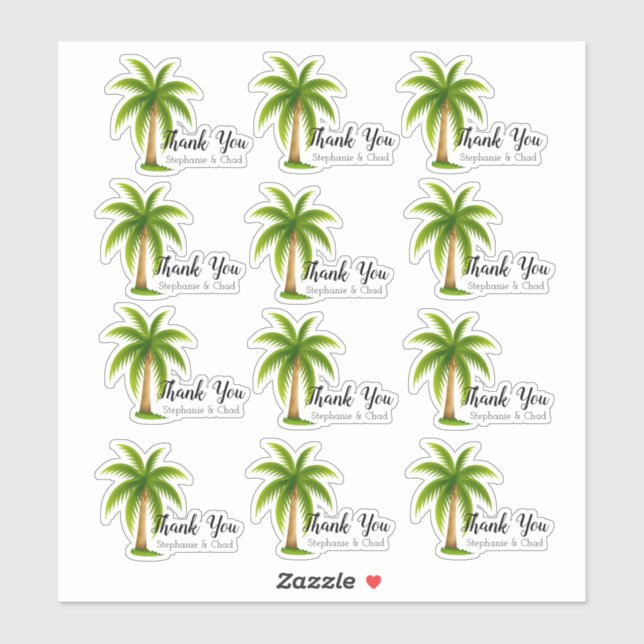 Tropical Palm Tree Wedding Danke Set Aufkleber (Blatt)
