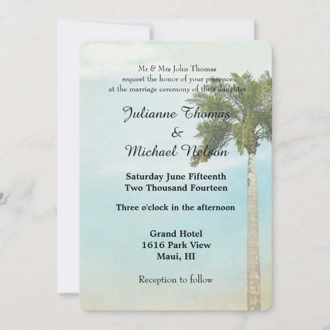 Tropical Palm Tree Wedding Einladung (Vorderseite)