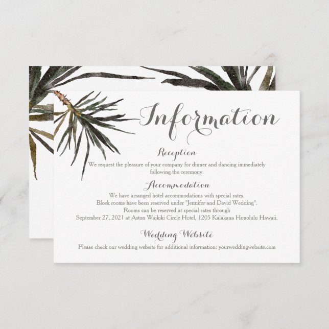 Tropical Palm Tree Wedding Enclosure Details Card Begleitkarte (Vorne/Hinten)