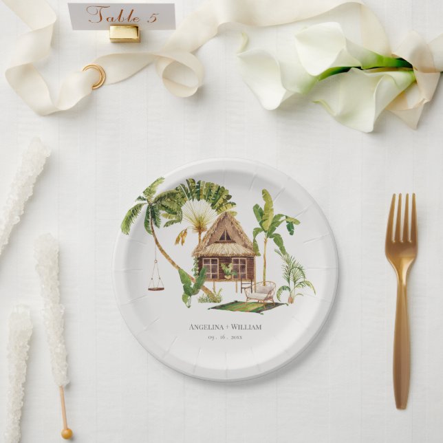 Tropical Palm Tree Wedding Pappteller (Hochzeit)