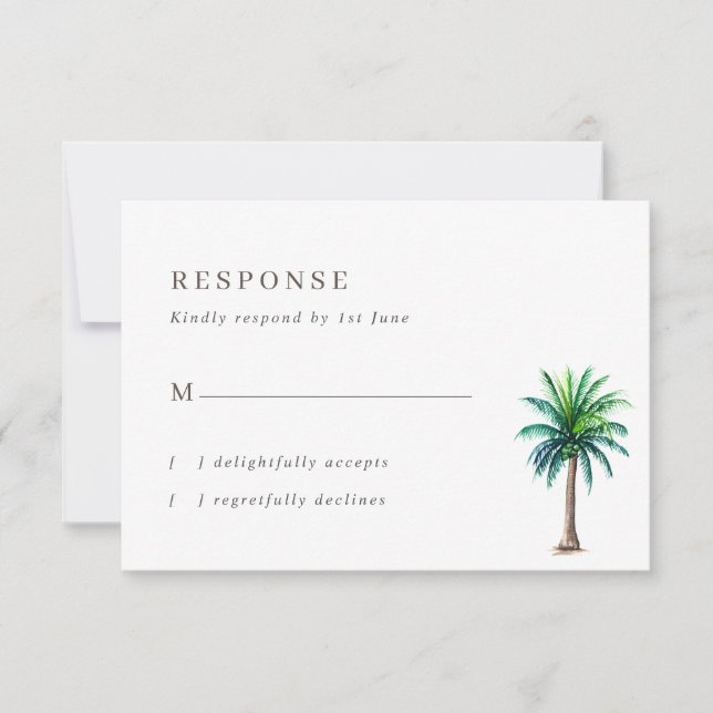 Tropical Palm Tree Wedding RSVP Card (Vorderseite)