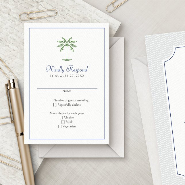 Tropical Palm Tree Wedding RSVP Karte (Von Creator hochgeladen)