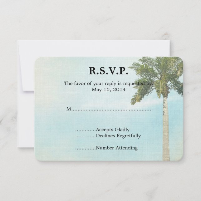 Tropical Palm Tree Wedding RSVP Karte (Vorderseite)