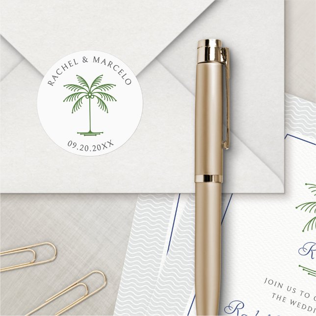 Tropical Palm Tree Wedding Runder Aufkleber (Von Creator hochgeladen)