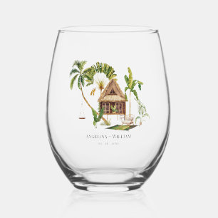 Tropical Palm Tree Wedding Weinglas Ohne Stiel