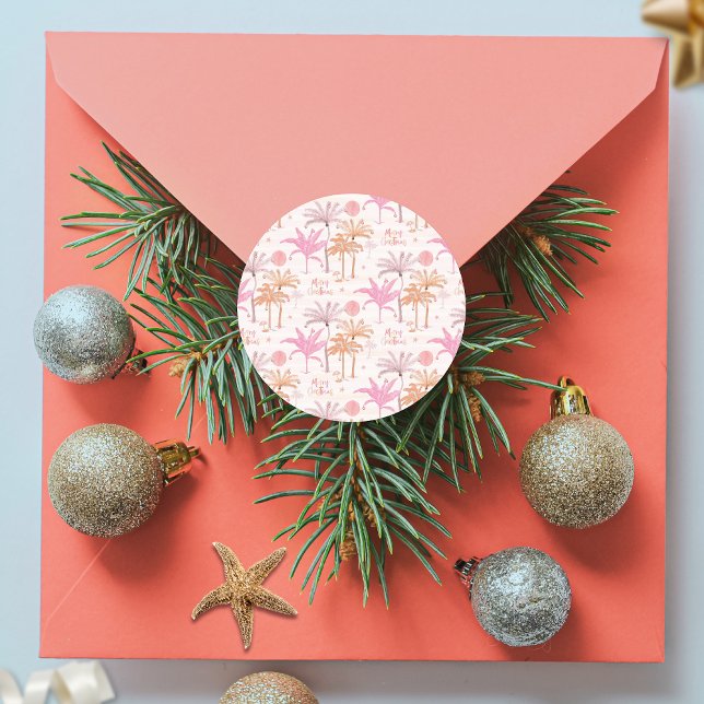 Tropical Palm Tree Weihnachten Runder Aufkleber (Von Creator hochgeladen)