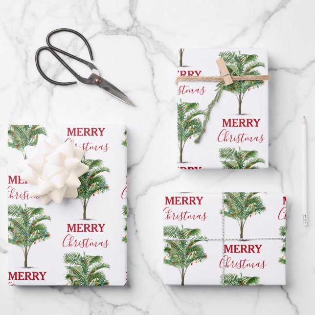 Tropical Palm Tree Weihnachtsbaum Urlaub Geschenkpapier Set (Vorderseite)