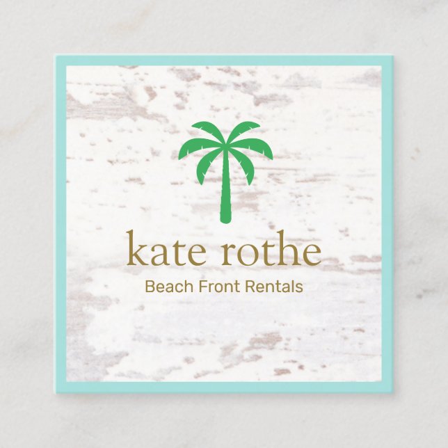 Tropical Palm Tree Wood Square Calling Card Telefonnummerkarte (Vorderseite)