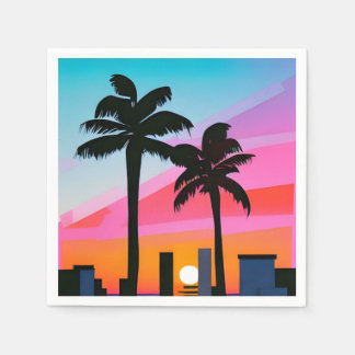 Tropical Palm Trees at Sunset - 80er Art Serviette