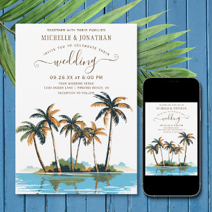 Tropical Palm Trees Beach Hochzeit in Urlaubsort Einladung