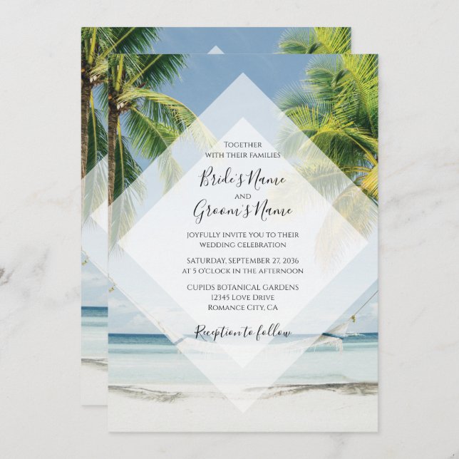 Tropical Palm Trees Beach Hochzeitseinladungen Einladung (Vorne/Hinten)
