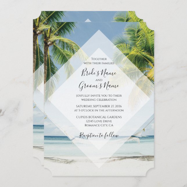 Tropical Palm Trees Beach Hochzeitseinladungen Einladung (Vorne/Hinten)