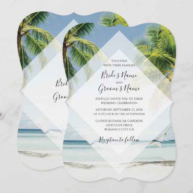 Tropical Palm Trees Beach Hochzeitseinladungen Einladung (Vorne/Hinten)
