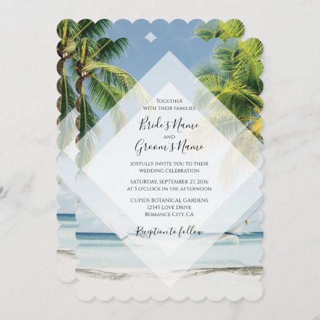 Tropical Palm Trees Beach Hochzeitseinladungen Einladung (Vorne/Hinten)