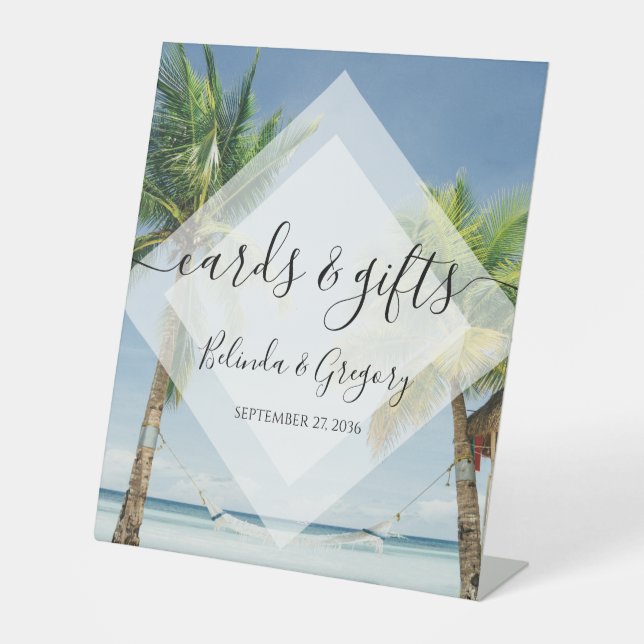 Tropical Palm Trees Beach Hochzeitskarten Geschenk Sockelschild (Vorderseite)