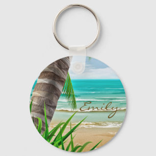 Tropical Palm Trees Beach Island Personalisiert Schlüsselanhänger