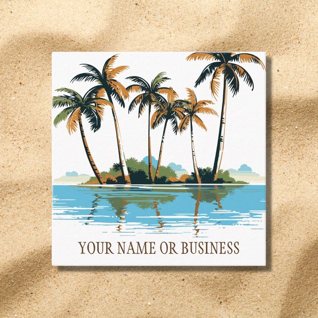 Tropical Palm Trees Beach Quadratische Visitenkarte (Front - Tropical Palm Trees Beach Square Business Card)