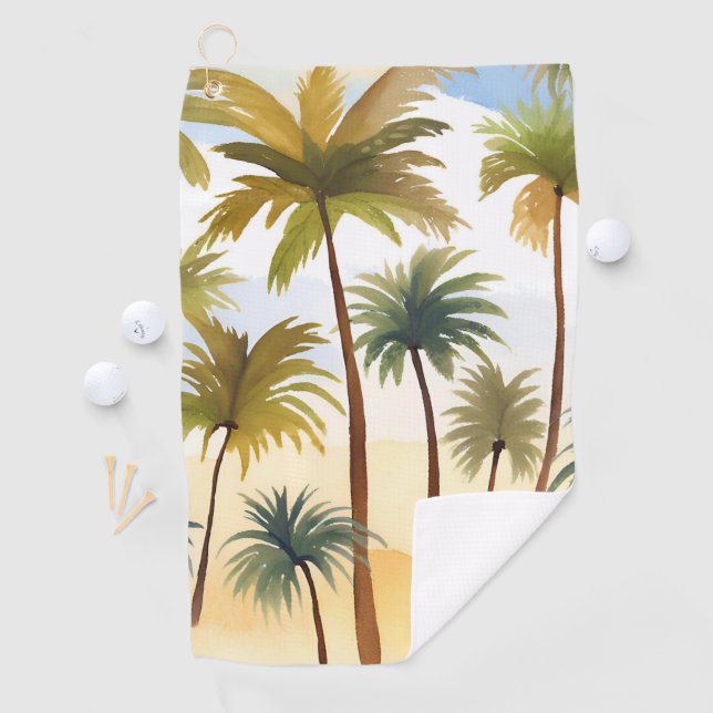 Tropical Palm Trees | Beach Watercolor Painting Golfhandtuch (Insitu)