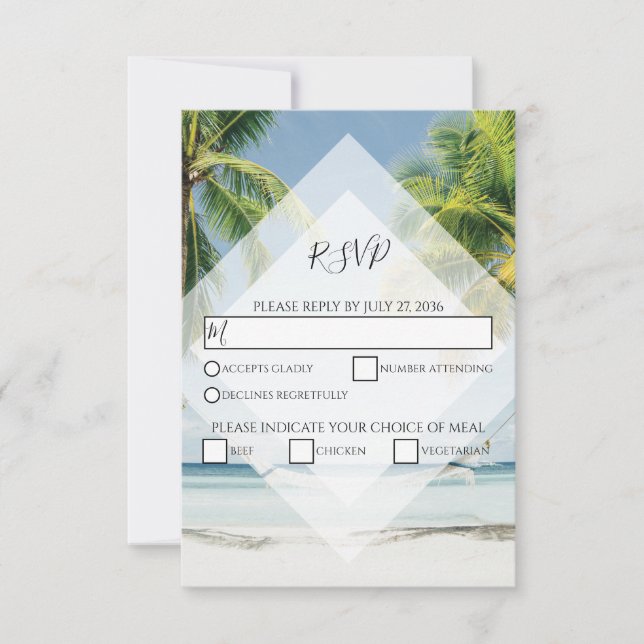 Tropical Palm Trees Beach Wedding RSVP Cards Karte (Vorderseite)