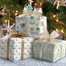 Tropical Palm Trees Beach Weihnachten Geschenkpapier Set