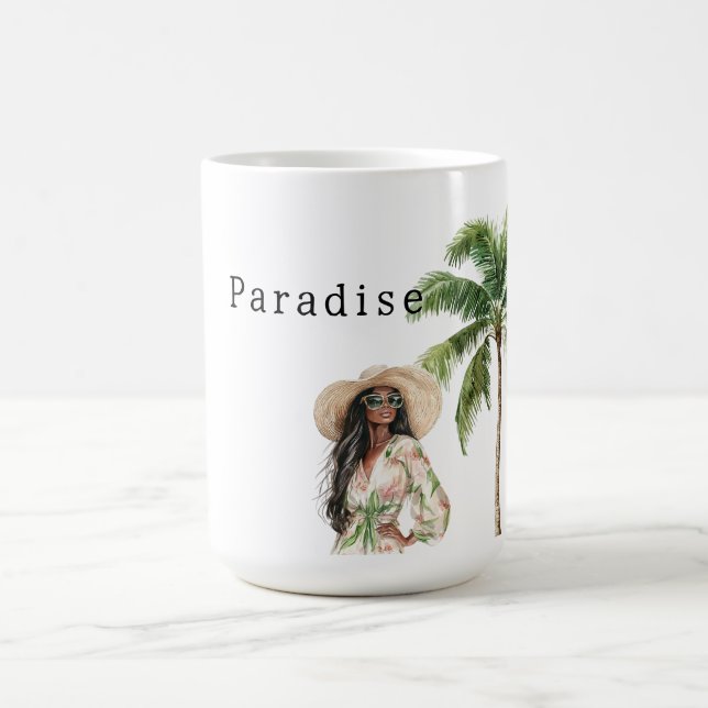 Tropical Palm Trees Beach Woman Kaffeetasse (Mittel)
