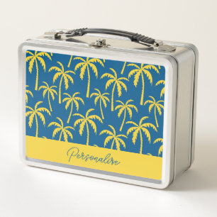 Tropical Palm Trees Blue Yellow Personalisiert Metall Brotdose