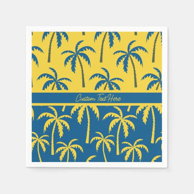 Tropical Palm Trees Blue Yellow Personalisiert Serviette (Vorderseite)