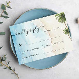Tropical Palm Trees Boho Beach Hochzeit in Urlaubs RSVP Karte