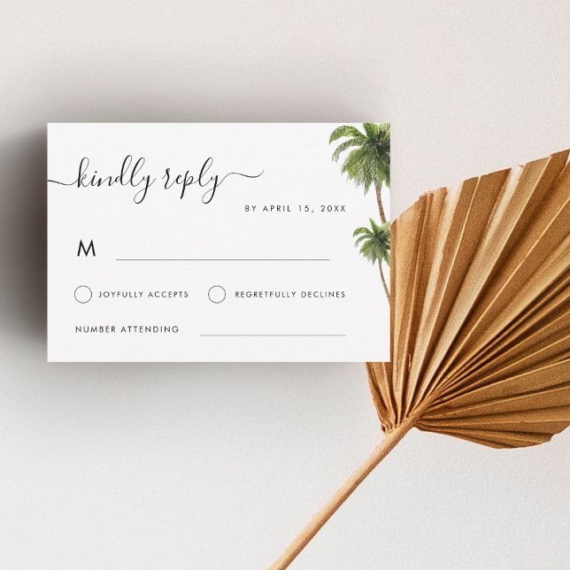 Tropical Palm Trees Boho Beach Hochzeit in Urlaubs RSVP Karte (Von Creator hochgeladen)