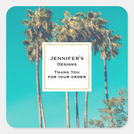Tropical Palm Trees California Retro Business Quadratischer Aufkleber