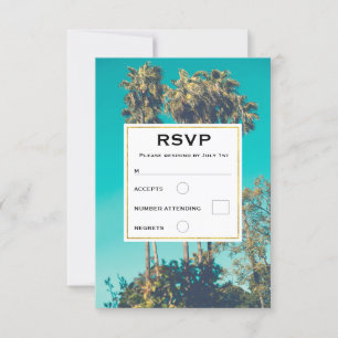 Tropical Palm Trees California Retro Wedding RSVP Karte