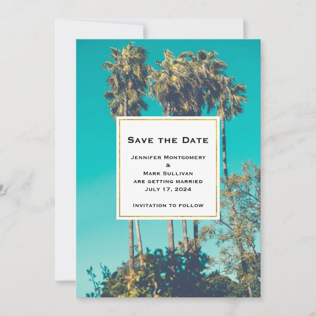 Tropical Palm Trees California Retro Wedding Save The Date (Vorderseite)