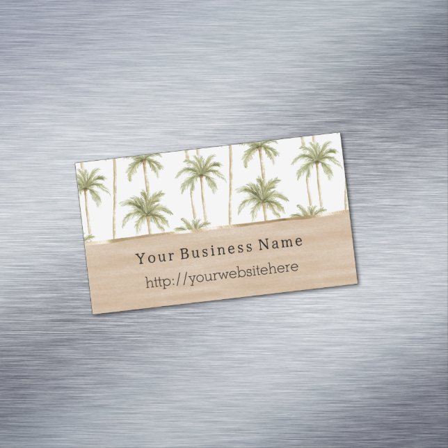 Tropical Palm Trees Cream Business name website Magnetische Visitenkarte (Beispiel)