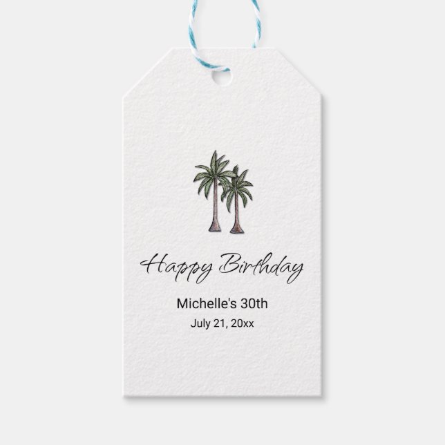 Tropical Palm Trees Elegant 30th Birthday Party Geschenkanhänger (Vorderseite)