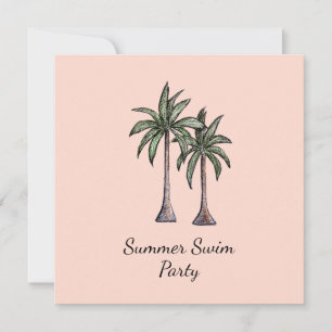 Tropical Palm Trees Elegante Rose Gold Pool Party Einladung