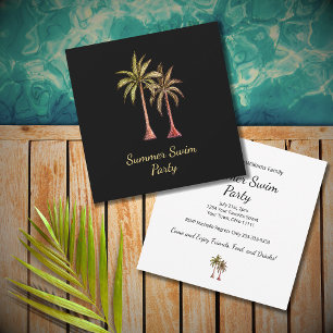 Tropical Palm Trees Elegantes Black Pool Party Einladung