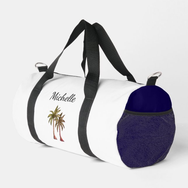 Tropical Palm Trees Elegantes Script Simple Beach Duffle Bag (Rechte Ecke)