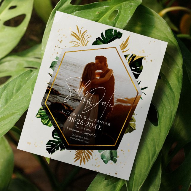 Tropical Palm Trees Foto Gilded Save the Date (Von Creator hochgeladen)