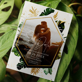Tropical Palm Trees Foto Gilded Save the Date Einladung