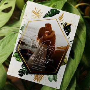 Tropical Palm Trees Foto Gilded Save the Date Einladung