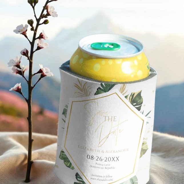 Tropical Palm Trees Gilded Script Save the Date Dosenkühler (Von Creator hochgeladen)