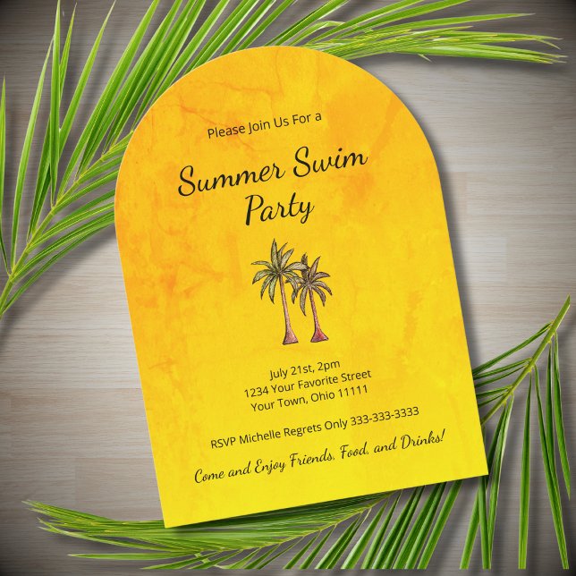 Tropical Palm Trees Gold Summer Pool Party Einladung (Von Creator hochgeladen)